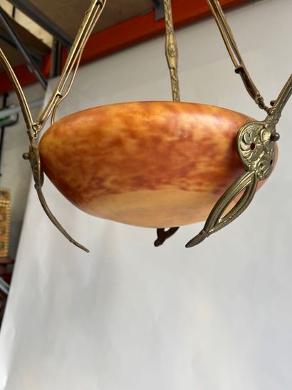 Three-light marmorated glass chandelier on...