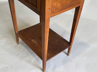 Natural wood curtain bedside table with marble...
