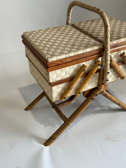 Travailleuse dépliante en bois, bambou et...