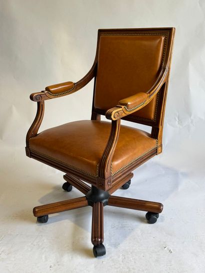 Swivel desk armchair in molded wood and imitation...