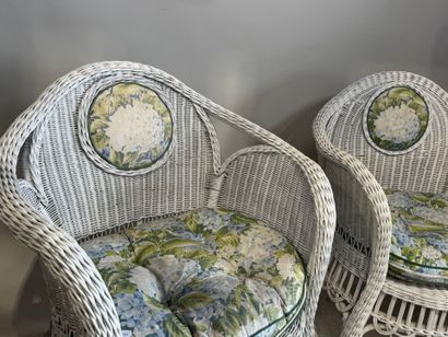 Deux fauteuils en osier tressé et bois courbé...