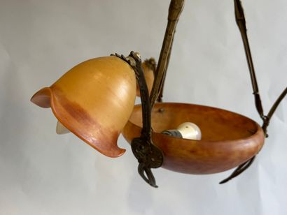 Three-light marmorated glass chandelier on...
