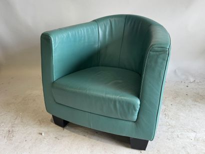Club armchair in green leather, the square...
