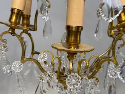 Small bronze and gilt metal cage chandelier...