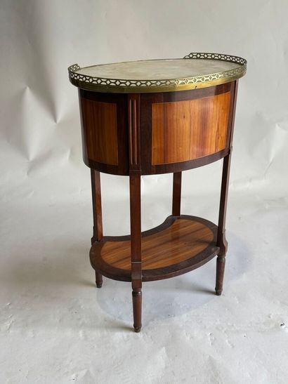 Oval-shaped bedside table in wood and veneer,...