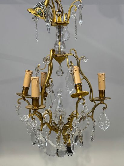 Small bronze and gilt metal cage chandelier...