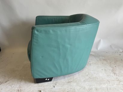Club armchair in green leather, the square...