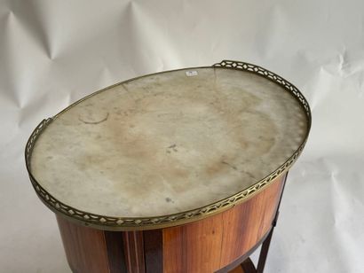 Oval-shaped bedside table in wood and veneer,...