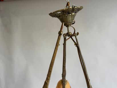 Three-light marmorated glass chandelier on...