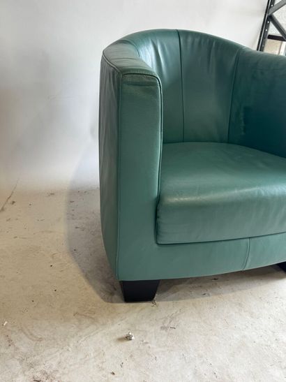 Club armchair in green leather, the square...