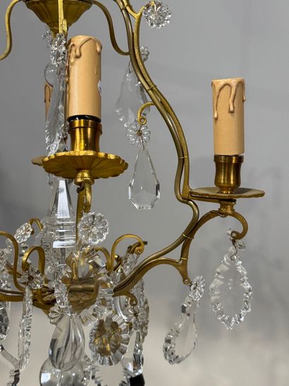 Small bronze and gilt metal cage chandelier...