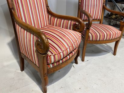 Molded walnut bergère and armchairs, with...