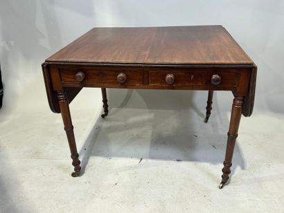 Drop-leaf table in natural wood, on castor...