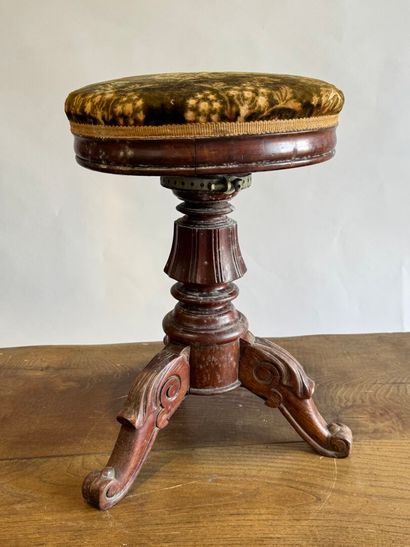 Carved wood tripod piano stool with screw,...