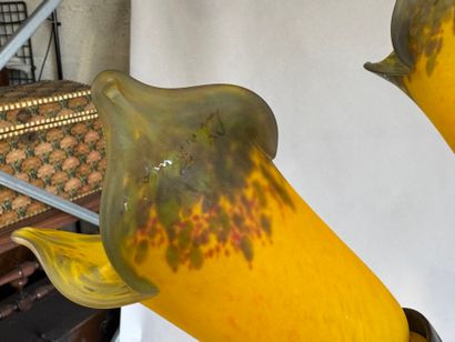Large 7-light floor lamp in patinated metal,...