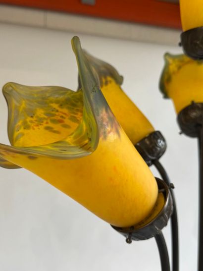 Large 7-light floor lamp in patinated metal,...