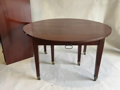 Six-leg flap table with oval mahogany top,...