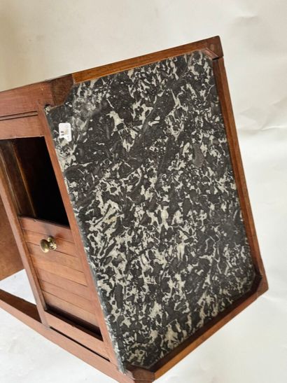 Natural wood curtain bedside table with marble...