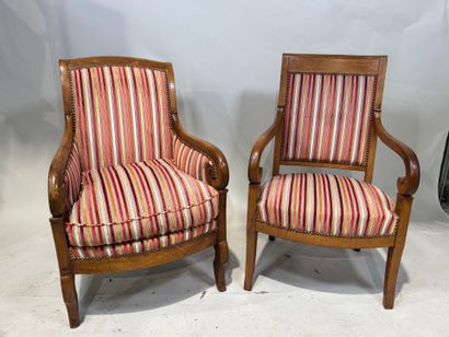 Molded walnut bergère and armchairs, with...