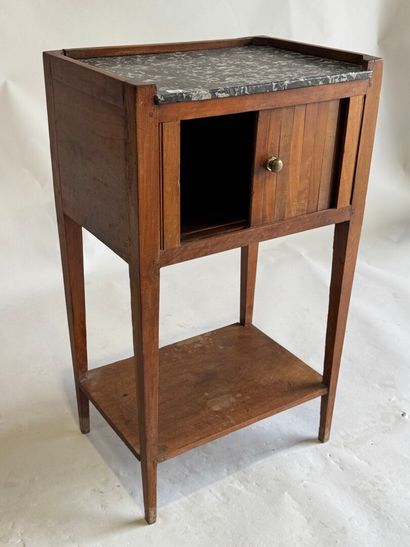 Natural wood curtain bedside table with marble...