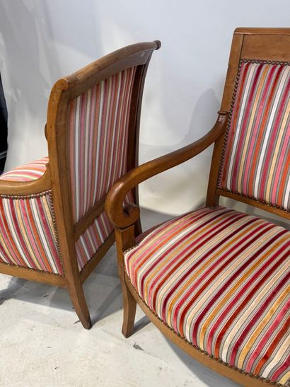 Molded walnut bergère and armchairs, with...