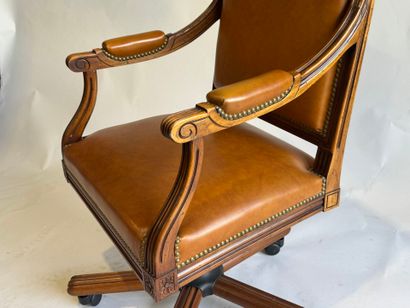 Swivel desk armchair in molded wood and imitation...