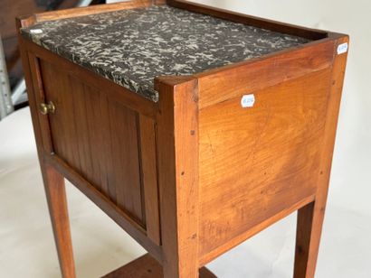Natural wood curtain bedside table with marble...
