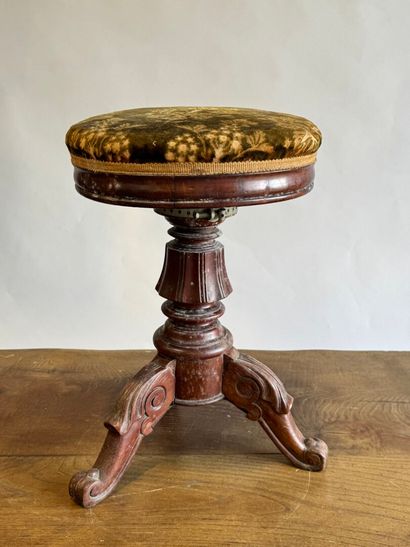 Carved wood tripod piano stool with screw,...