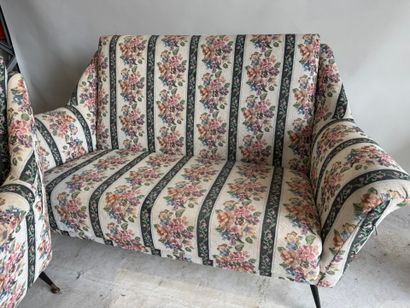 Floral fabric living room set, black lacquered...