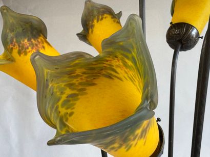 Large 7-light floor lamp in patinated metal,...