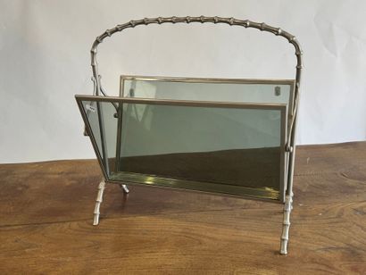 Magazine rack in metal and smoked glass,...