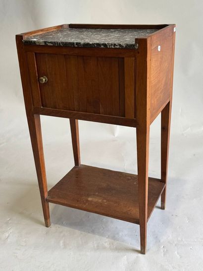 Natural wood curtain bedside table with marble...