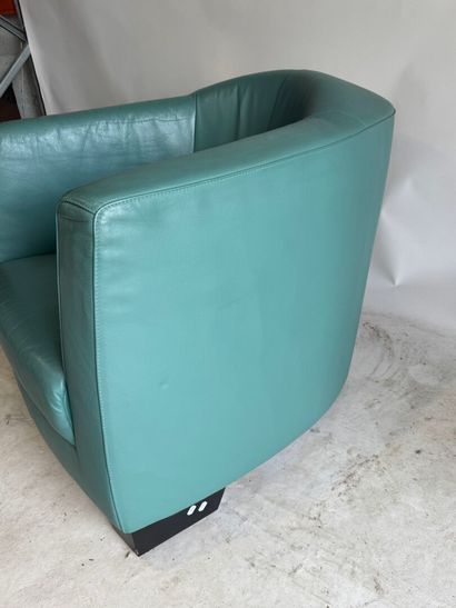 Club armchair in green leather, the square...