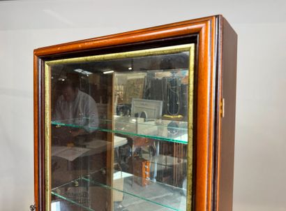 Vitrine en bois teinté ouvrant par un vantail...