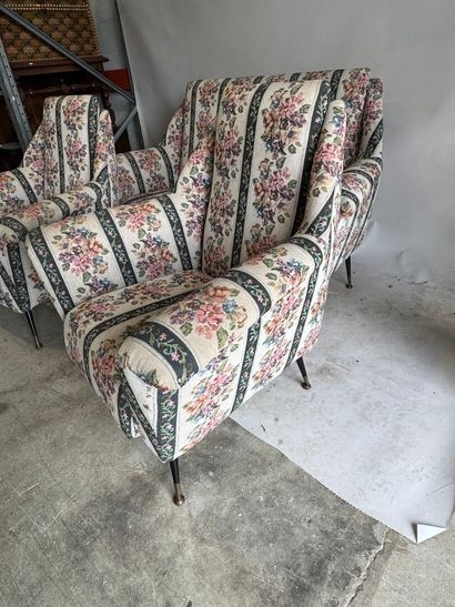Floral fabric living room set, black lacquered...