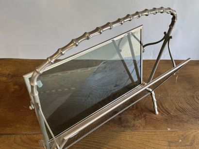 Magazine rack in metal and smoked glass,...