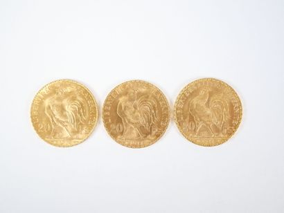 Ensemble de trois pièces de 20 francs en...