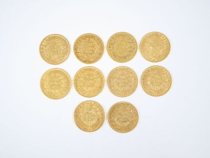 Ensemble de dix pièces de 20 francs en or,...