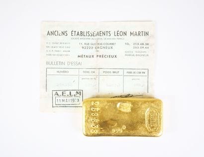 Lingot en or jaune d'1 kg (995 g), numéroté...