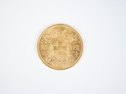Pièce de 20 francs suisses en or, 1949.
