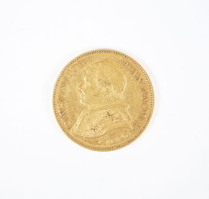 Pièce de 20 lires en or, Pie IX, 1866.