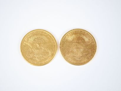 Deux pièces de 20 dollars US en or, Liberty,...