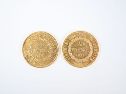 Deux pièces de 20 francs en or, Génie, 1895...