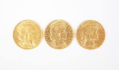 Ensemble de trois pièces de 20 francs en...