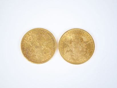 Deux pièces de 20 dollars US en or, Liberty,...