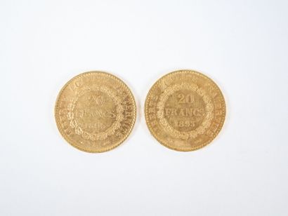 Deux pièces de 20 francs en or, Génie, 1893...