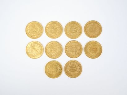 Ensemble de dix pièces de 20 francs en or,...