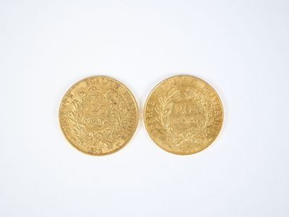 Deux pièces de 20 francs en or, Cérès, 1851...