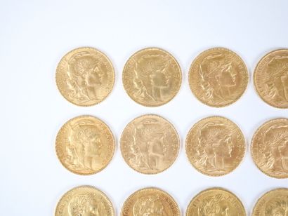 Ensemble de vingt pièces de 20 francs en...