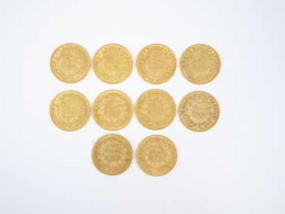 Ensemble de dix pièces de 20 francs en or,...